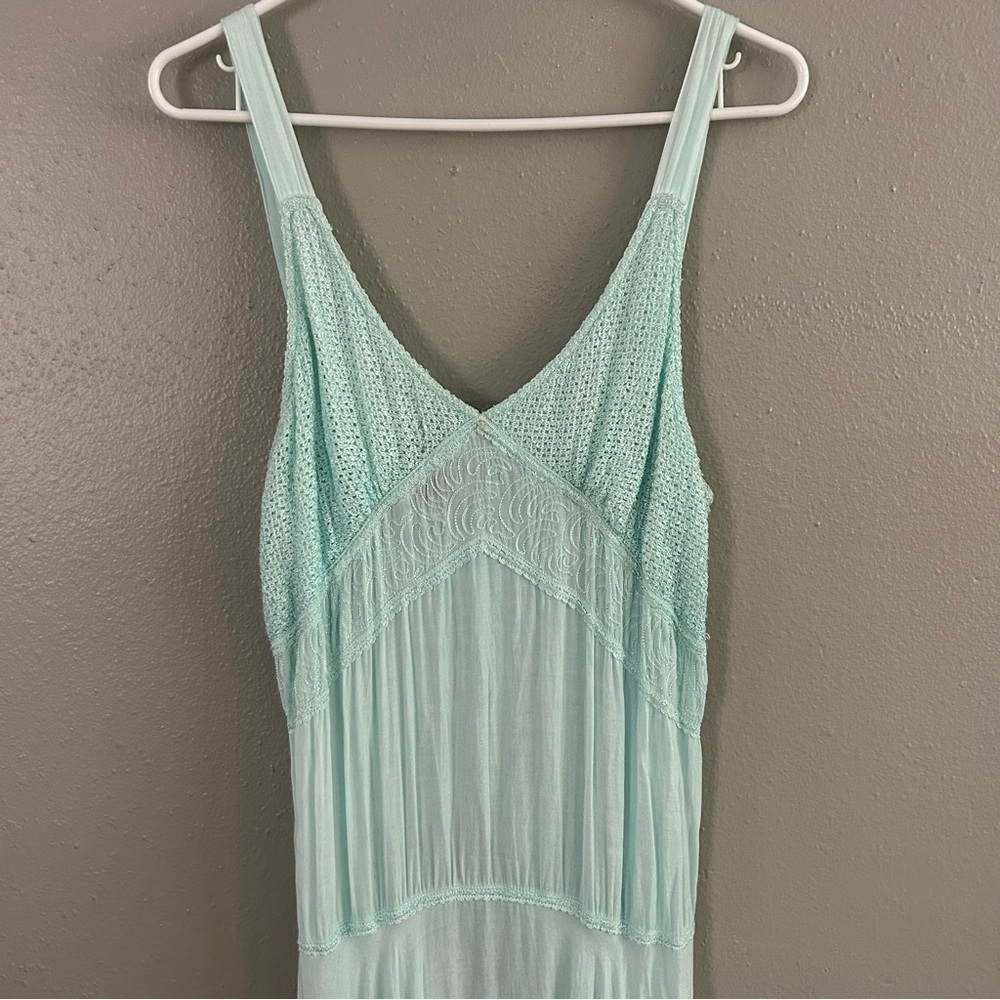 L’Pogee Embroidered Crochet Maxi Dress Handkerchief Hem Flowy Boho One Sz Sample - Picture 2 of 11